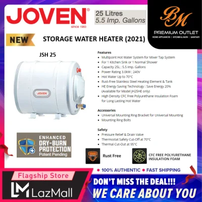 (NEW MODEL 2021) JOVEN 25L Horizontal Multipoint Hot Water System [ JSH25 / JSH-25 / JSH 25 ] Storage Tank Water Heater / Replacement Old Model [ JH25 / JH-25 / JH 25]
