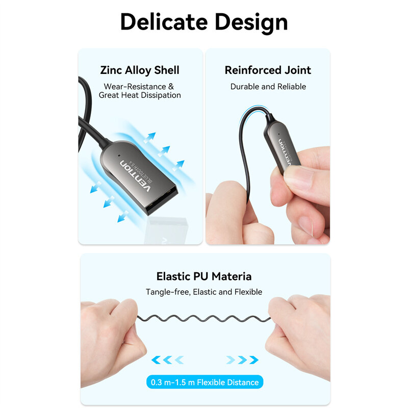 Vention 3.5mm Bluetooth 5.4 Receiver Adapter for car 3.5mm Jack Aux USB Bluetooth Receiver Wireless Audio Music Bluetooth Transmitter