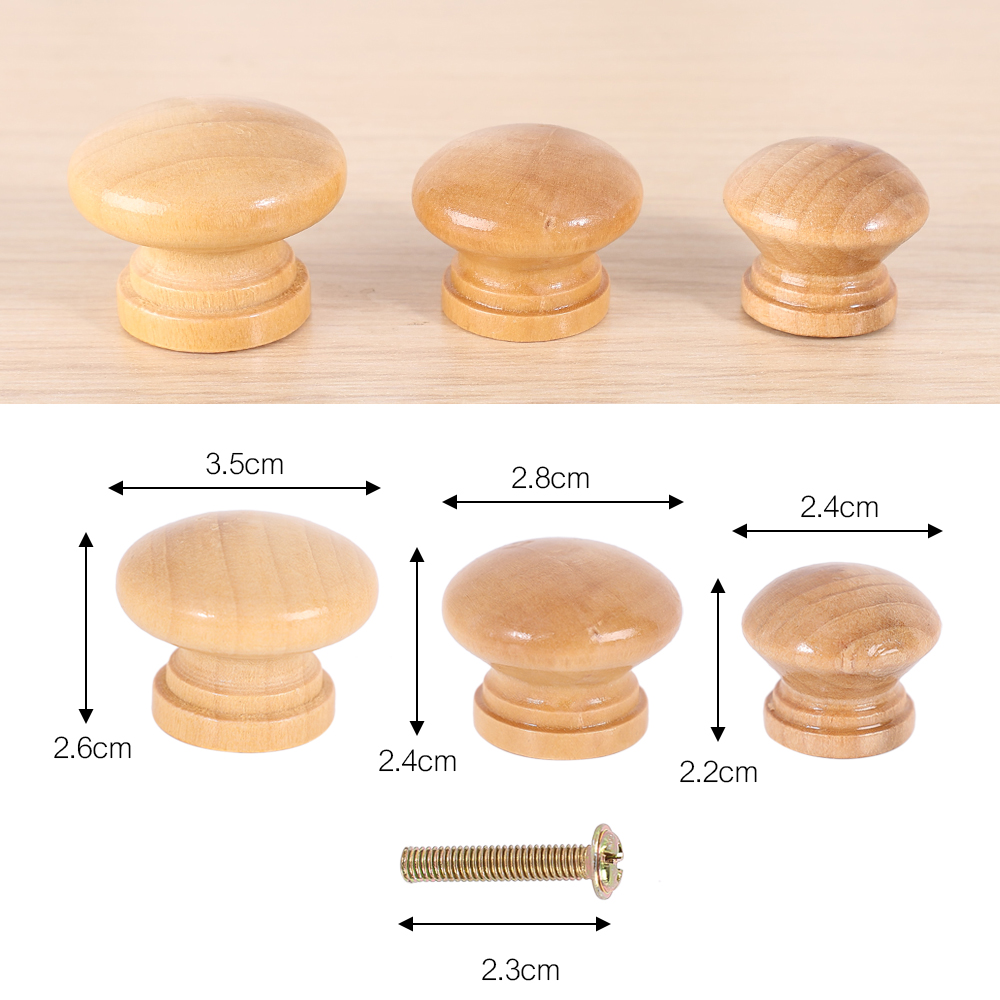 Polocat 1/2 cái núm ngăn kéo tủ quần áo tủ gỗ tự nhiên hình tròn cán bằng gỗ tay kéo cửa tay cầm nhà bếp đồ ngũ kim đồ nội thất 3 kích cỡ