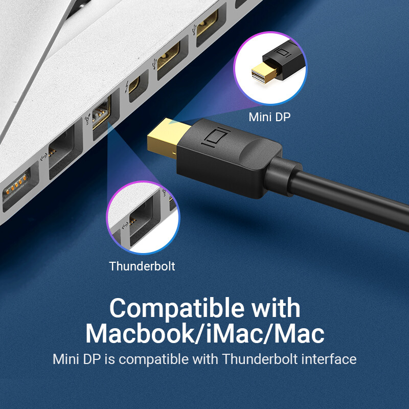 【COD】Vention Mini DP to DP Cable 4K Mini DisplayPort to DisplayPort Cable Adapter cho Macbook Pro Air Máy tính TV Cáp DP to Mini DP