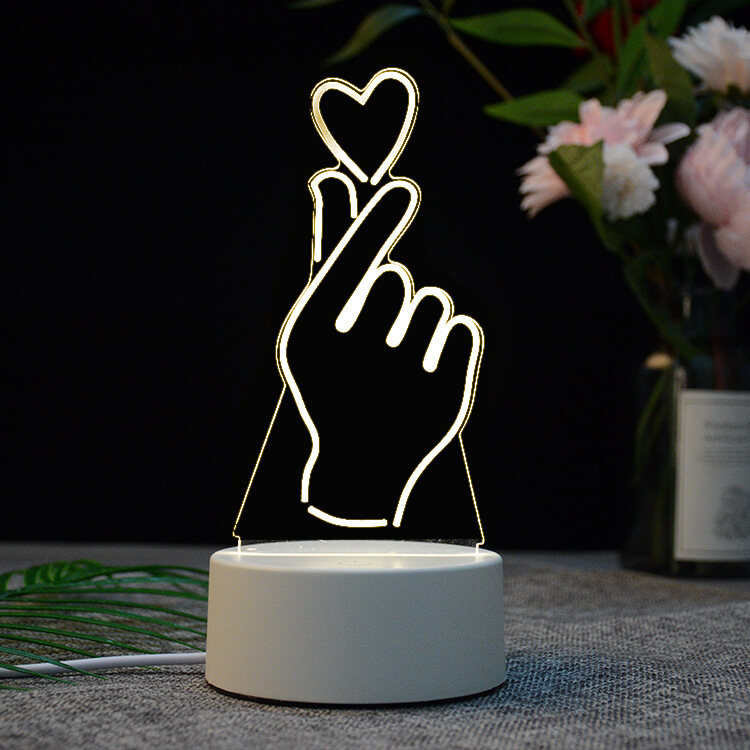 Feimefeiyou Đèn Bàn LED/Công Tắc Nút Đèn Ngủ 3D Acrylic Đế Trắng Ánh Sáng Trắng Ấm Nhiều Phong Cách, Đồ Trang Trí Trong Nhà, Nguồn USB