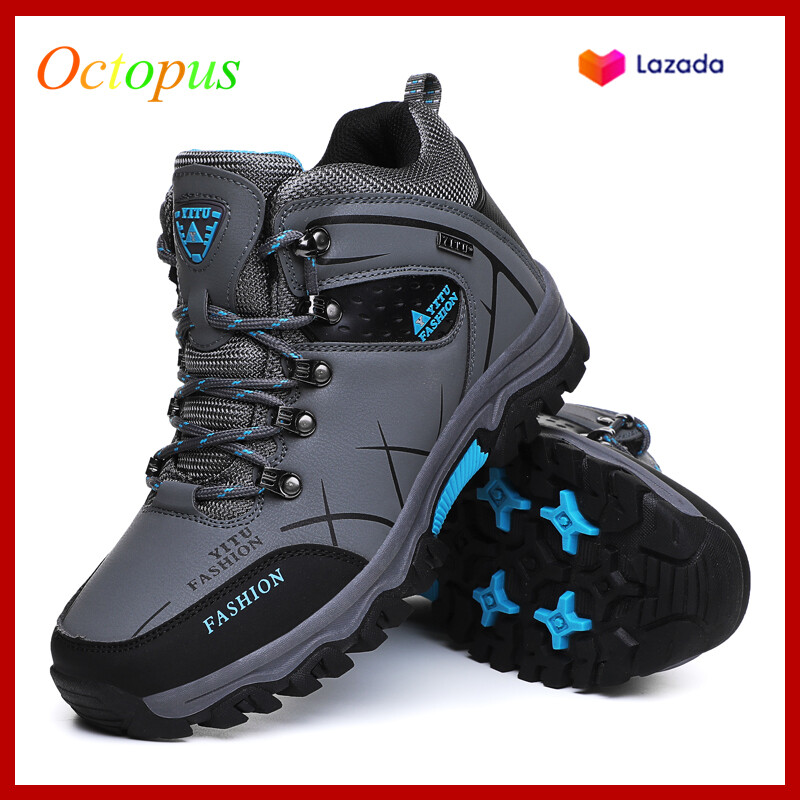 Octopus Autumn large size outdoor high-top 45 men's hiking shoes 46 waterproof non-slip off-road hiking shoes 47 plus velvet warm middle-aged travel shoes cotton shoes winter men's shoes