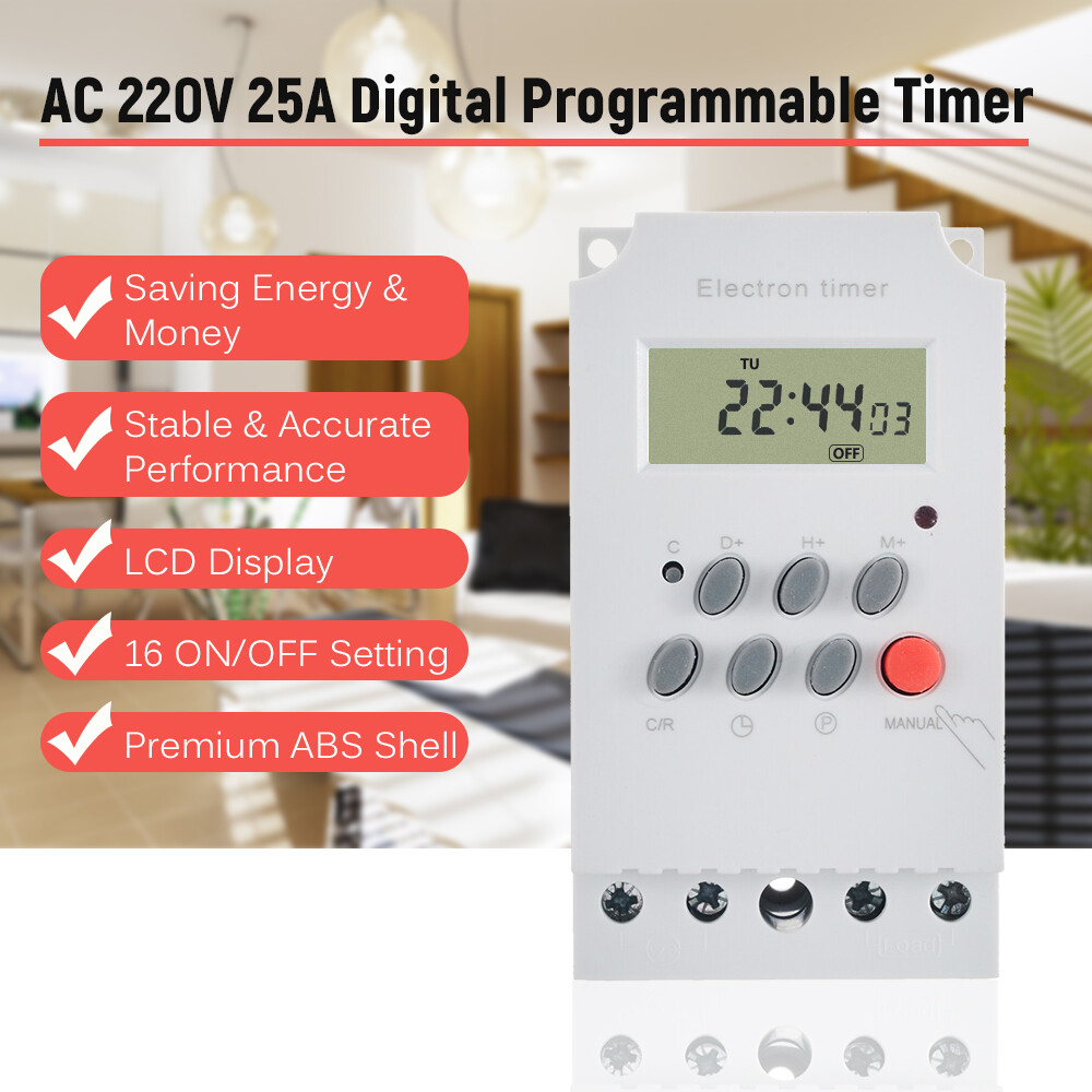 KKmoon AC 220V 25A Digital Programmable Timer Din Rail Electronic Timer Time Switch Controller with LCD Display Clock