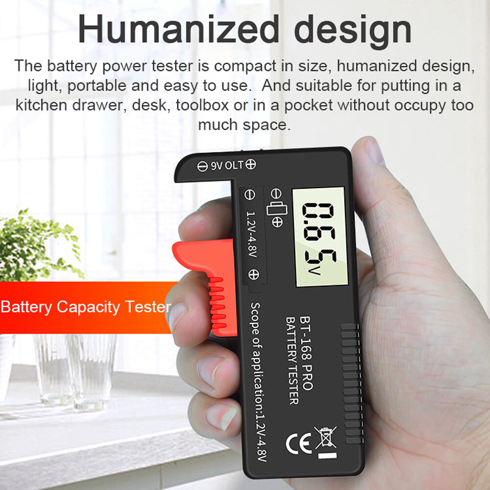 KKmoon 168 PRO Digital Display Universal Battery Tester Portable Battery Capacity Indicator Practical Battery Level Checker Voltage Meter Electric Quantity Monitor Detector for 9V 1.2V-4.8V Battery