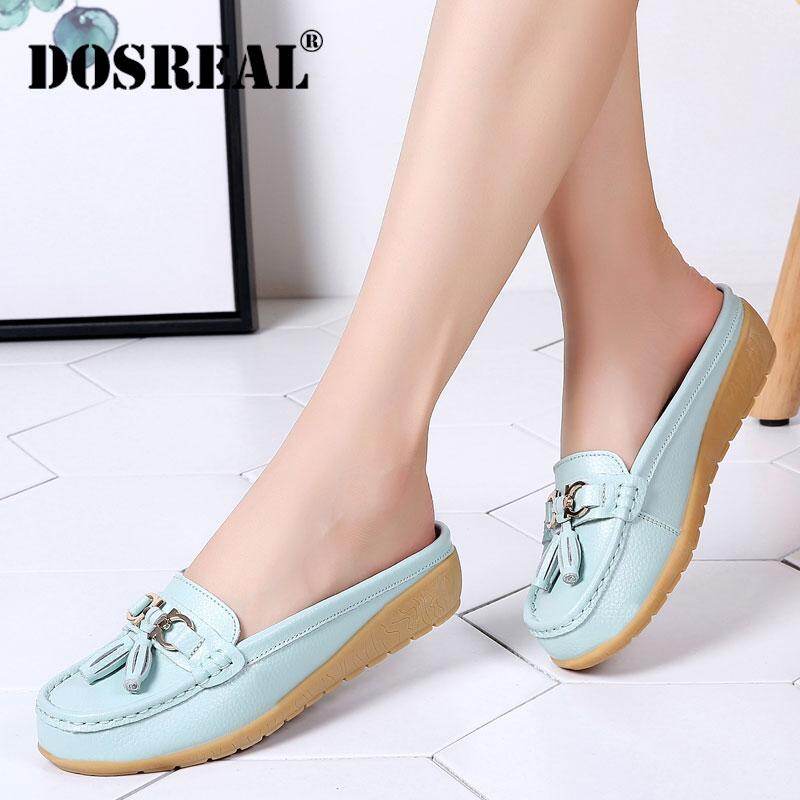 DOSREAL Women Flat Shoes Leather Slip On Ballet Shoes Mother Loafers Soft Sole Flats White Shoes For Women Big Size 35-41