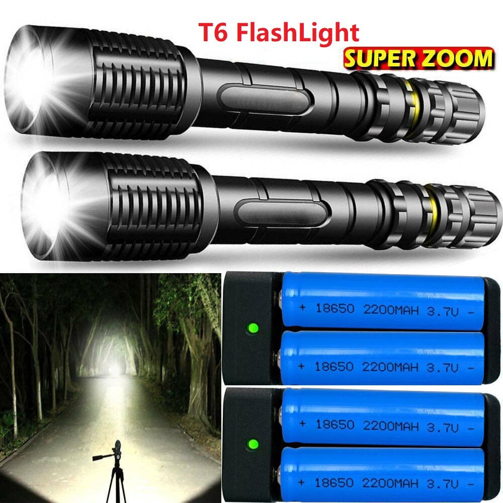 18650+Charger+Case Tactical Camping Flashlight ZOOM 350000LM T6 LED 18650 Torch 
