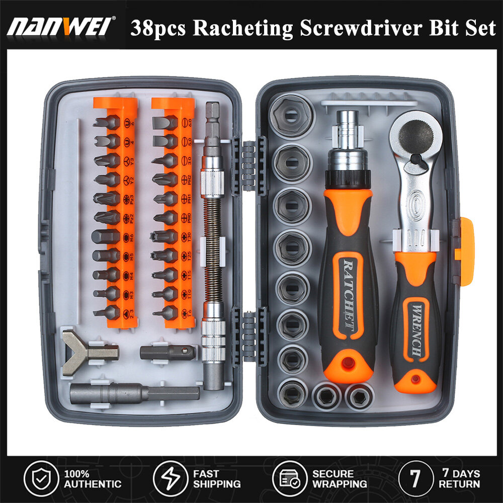 NANWEI 38pc Precision Ratchet Screwdriver Bit Set M-agnetic Screwdrivers Kit Electronics Repair Tool Kit with Flexible Shaft Extension Rod for Phone Laptop Watch and Other Electronic Devices