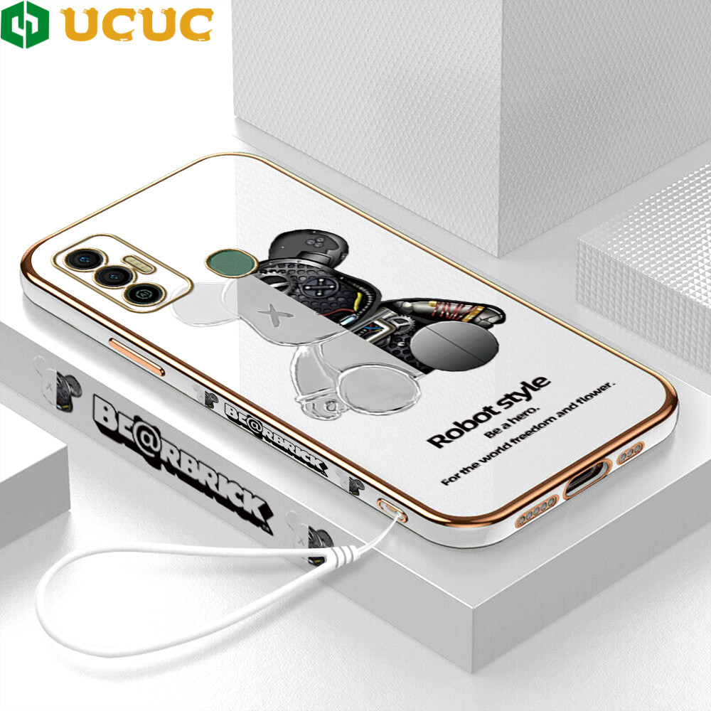Ucuc casing case for tecno spark 7 pro tecno spark 7/spark 7t/kf6p tecno spark 5 air /spark 6 aircase for men cartoon cool mechanical robot panda square edge plated phone shell plating soft case