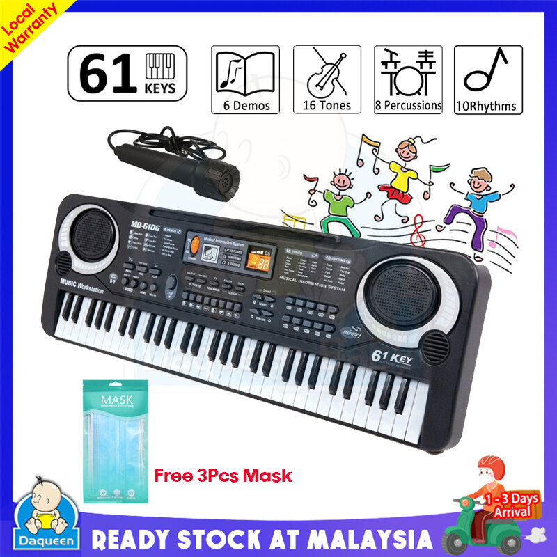 【Free 3Pcs Mask +Msia Stock】61 Keys Digital Music Electronic Keyboard Key Board Electric Piano Kids Learning Keyboard Record Microphone Mic Children Gift Eu Plug| DaQueen Malaysia