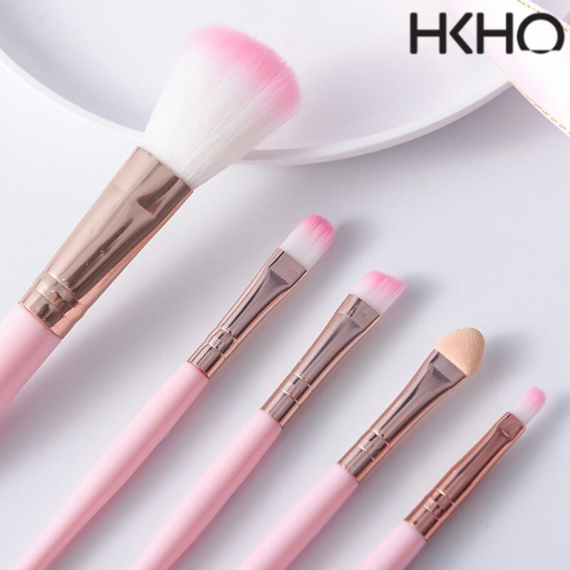 HKHO 5pcs/set Beginners Makeup Brushes Set Blush Eyeshadow Brush Light Blue Pink Delicate And Soft Beauty Tool Makeup Brush Kit