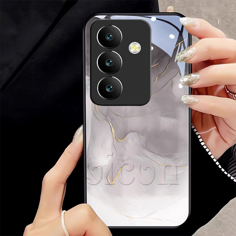 Samsung Galaxy A55 Phone Case A25 A14 A15 A24 A34 A54 5G A13 A23 4G A52 A52S A53 Case New Luxury Glass Ins Painting Casing 9H Tempered Glass Straight Edge Lens Camera Protection Shockproof Shell Cover