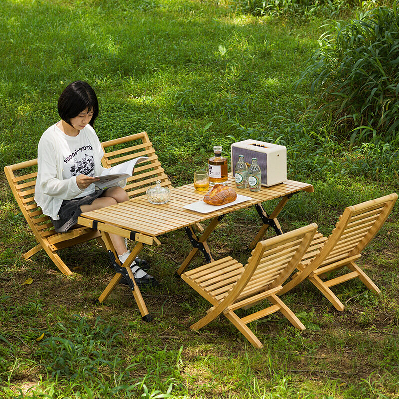 Outdoor tables and chairs set folding table picnic table portable camping table courtyard solid wood camping picnic.