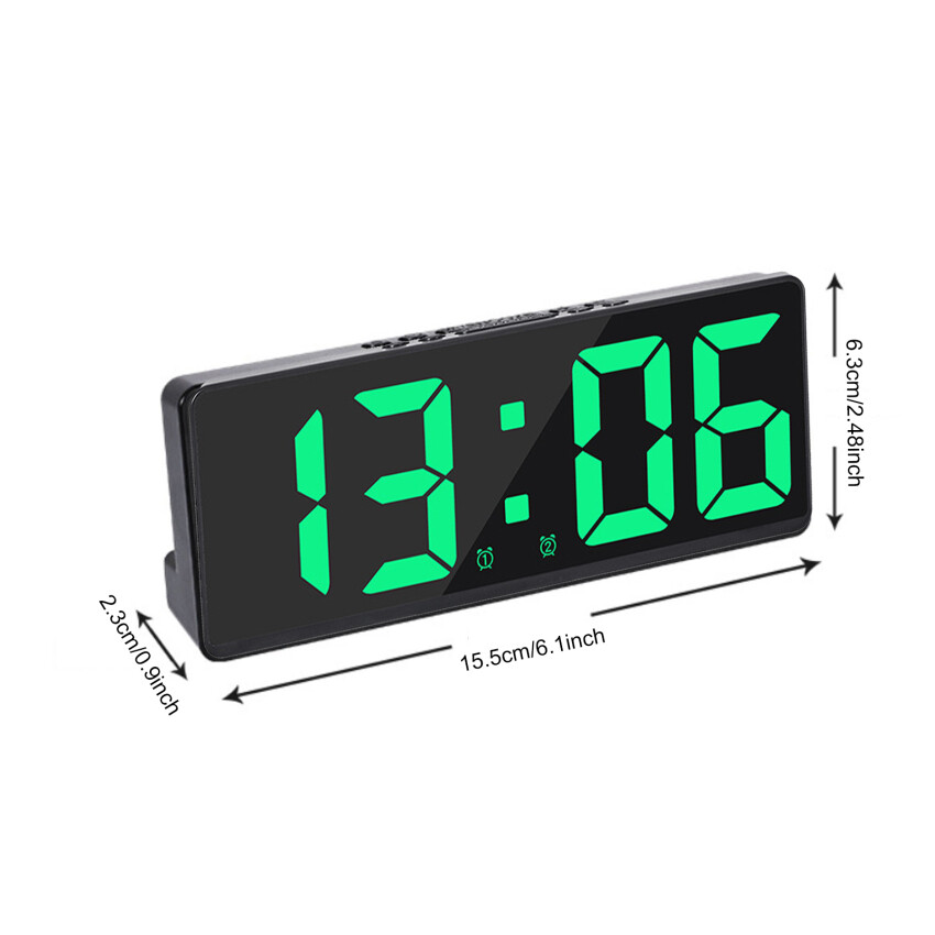 LED Mirror Large Screen Digital Clock Alarm Temperature Date Display 12/24H Anti-Disturb Multifunctional Bedroom Bedside Clock