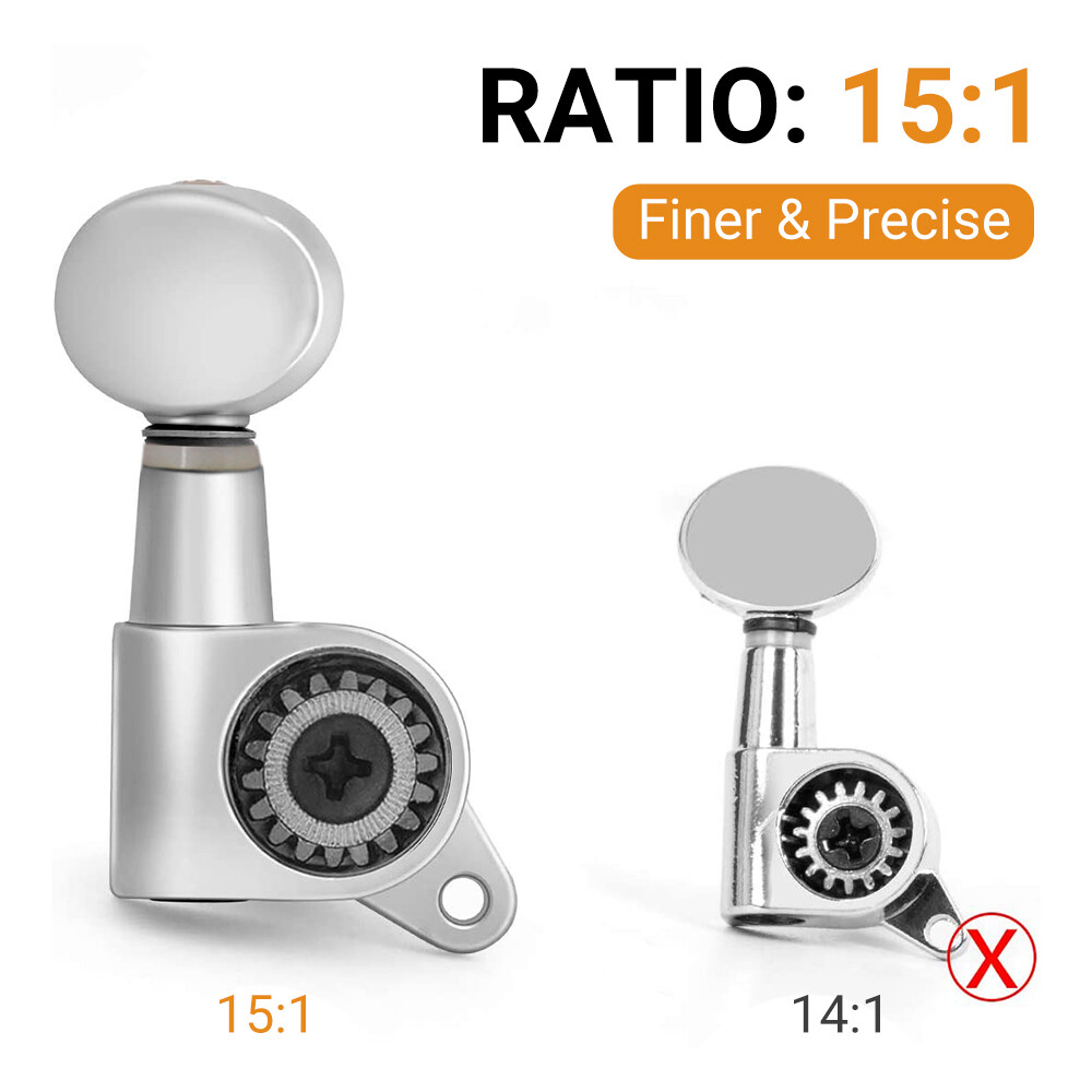 Guitar String Tuning Pegs Tuning Machines Sealed Machine Heads Tuning Keys Oval Button 6 Right for Electric Guitar or Acoustic Guitar Chrome Silver