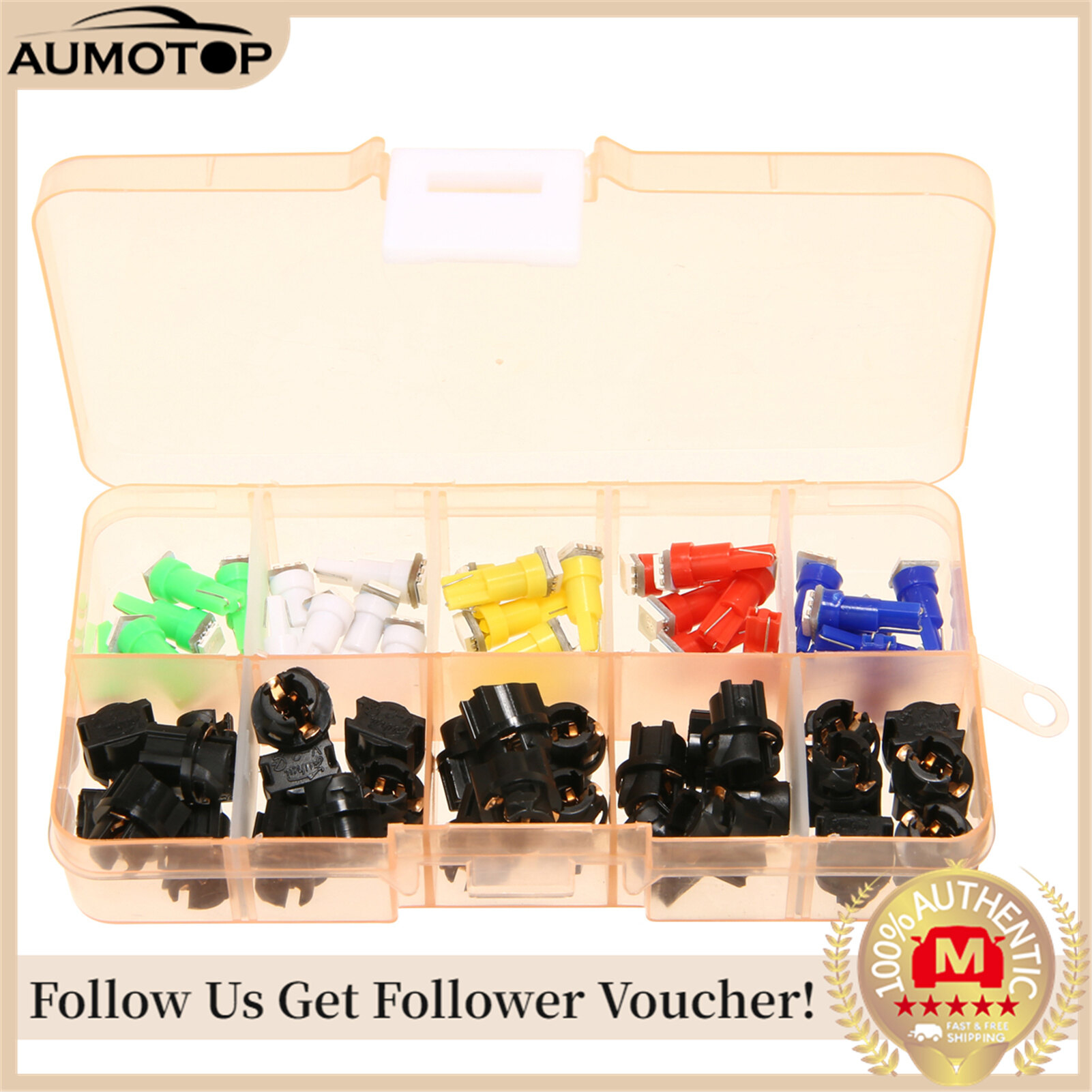 30pcs car auto t5 t10 5050 smd led light bulbs instrument panel dashboard light bulbs lamp 12v 5 kind color