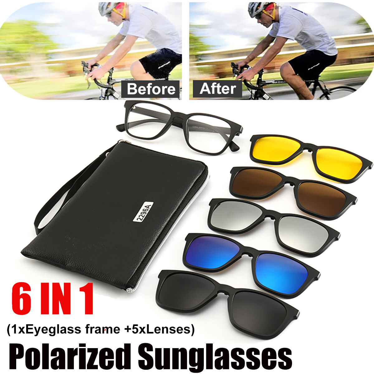 Polarized Sunglasses Clip On Driving Glasses Day Night Vision Lens UV400 Eyewear