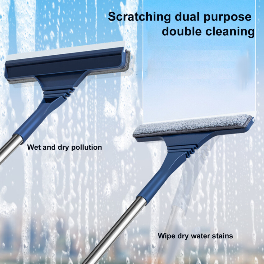2 In 1 Window Mesh Screen Brush Window Cleaner Magic Broom Wiper Telescopic Long Handle Window Mop Squeegee Wiper Cleaning Tool
