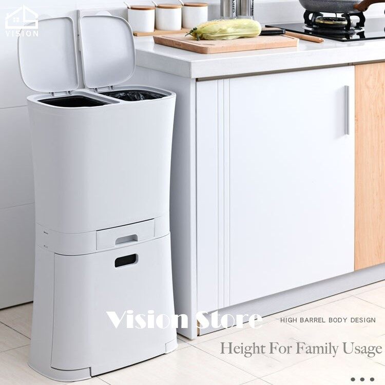 Tầm Nhìn 3 Lớp Nhà Bếp Thùng Rác Thùng Rác Di Chuyển Khô-Ướt Phân Loại Bin Hộ Gia Đình Phân Loại Thùng Rác Tầng Thường Vụ Nhựa Đựng Rác Phân Loại Giỏ Đựng Giấy Thùng Rác Với Bìa
