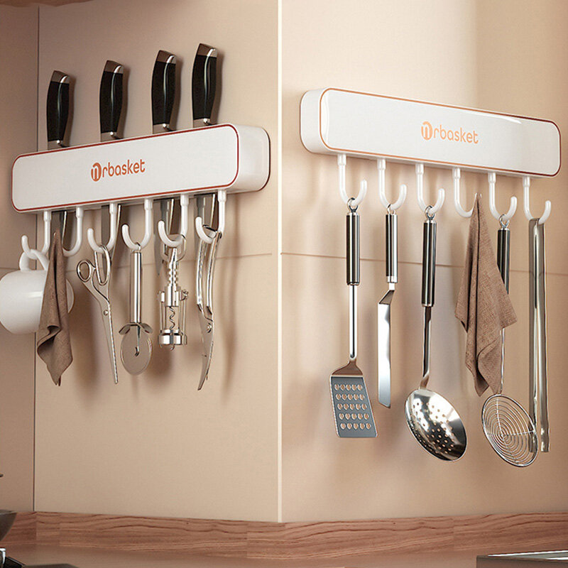 Kitchen knife holder Wall mounted kitchen shelf Non-punching strong adhesive hook Multi-function knife holder storage rack