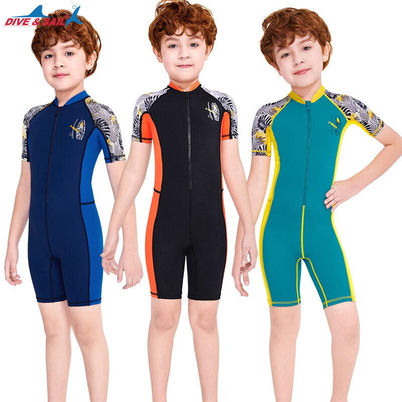 Baby Boys Swimsuit One Piece Zipper Swimwear with Hat Rashguard Surf Suit UPF50+