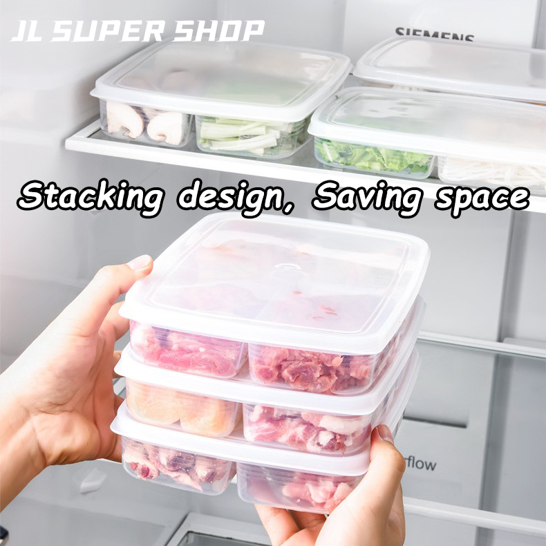 JustLiving Hộp Sắp Xếp Tủ Lạnh 4 Ngăn Trong Suốt Hộp Đựng Có Nắp Hộp Đựng Bảo Quản Giữ Tươi Cho Tủ Lạnh Có Thể Xếp Chồng Bằng PP Cấp Thực Phẩm Hộp Phục Vụ Hành Gừng Và Tỏi Đĩa Thịt Đông Lạnh