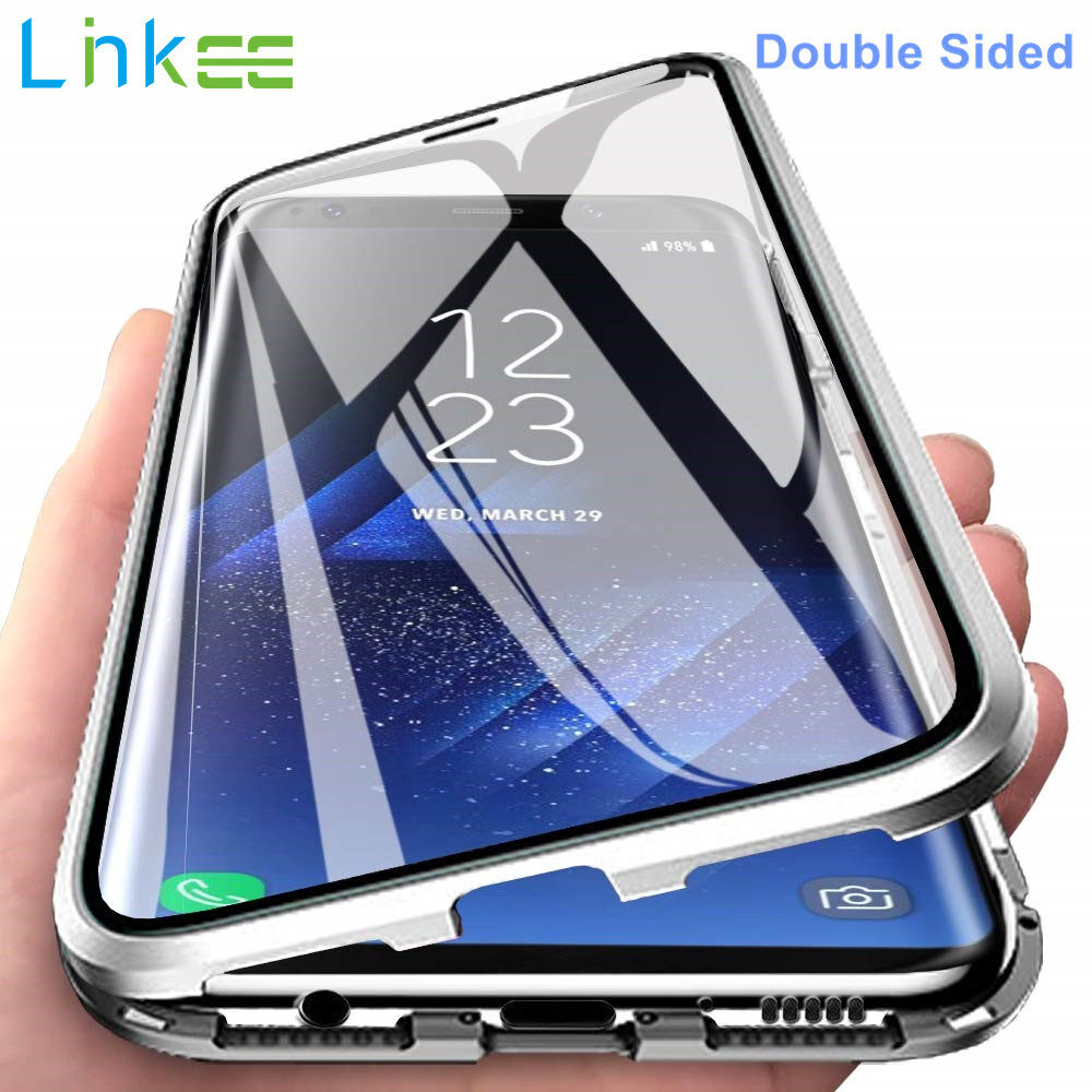 For Samsung Galaxy S22 S21 S20 S10 S9 S8 FE Plus Ultra S10e Note 8 9 10 20 Pro Phone Case, Double Sided Glass 360 Full Cover Magnetic Adsorption Metal Frame Casing