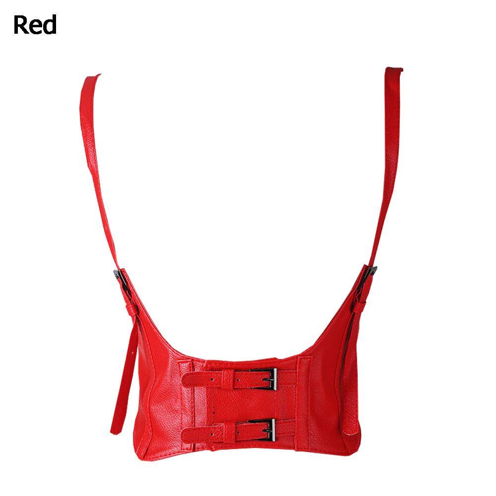 1 x Underbust CorsetWomen Vintage Gothic Faux Leather Underbust Corset Crop Top Solid Color Adjustable Vest Waist Belt Double Buckle Cincher