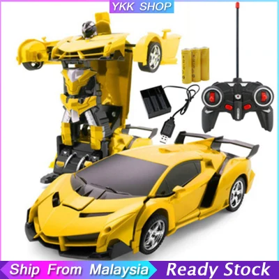 YKK Remote Control 2 in 1 Scale 1:18 Transform Car Deformation Robot Car Sport Vehicle Model Action Figures Toys for Boys
