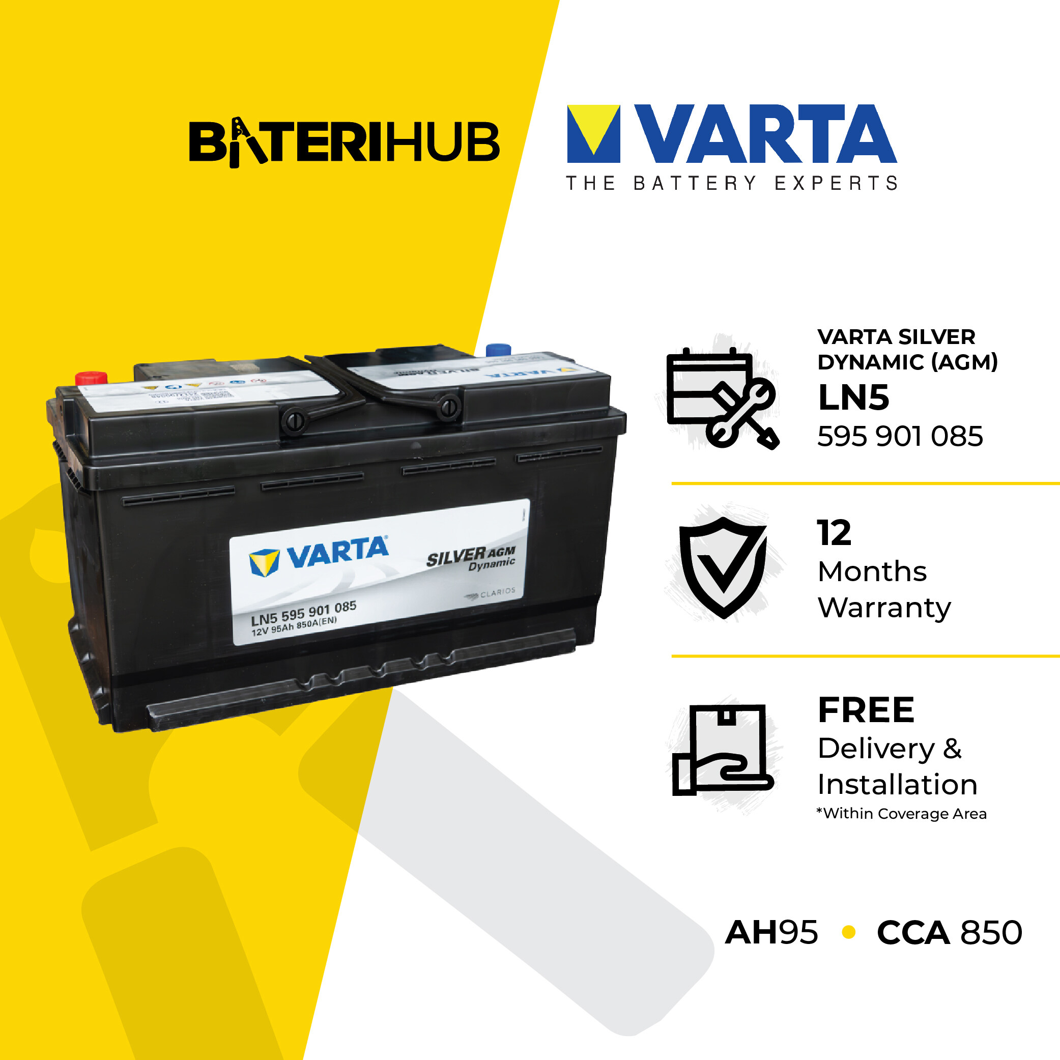 VARTA LN5 12V 95Ah 850A バッテリー VARTA AGMバッテリー LN5 12V 95Ah 850A