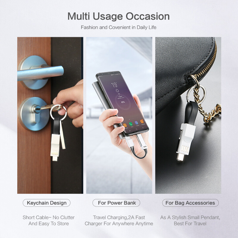3 Trong 1 Cáp USB Micro USB Loại C Chiếu Sáng Cáp Cho iPhone XR X Samsung 2A Mini Keychain Sạc Cáp Cho Xiaomi Huawei