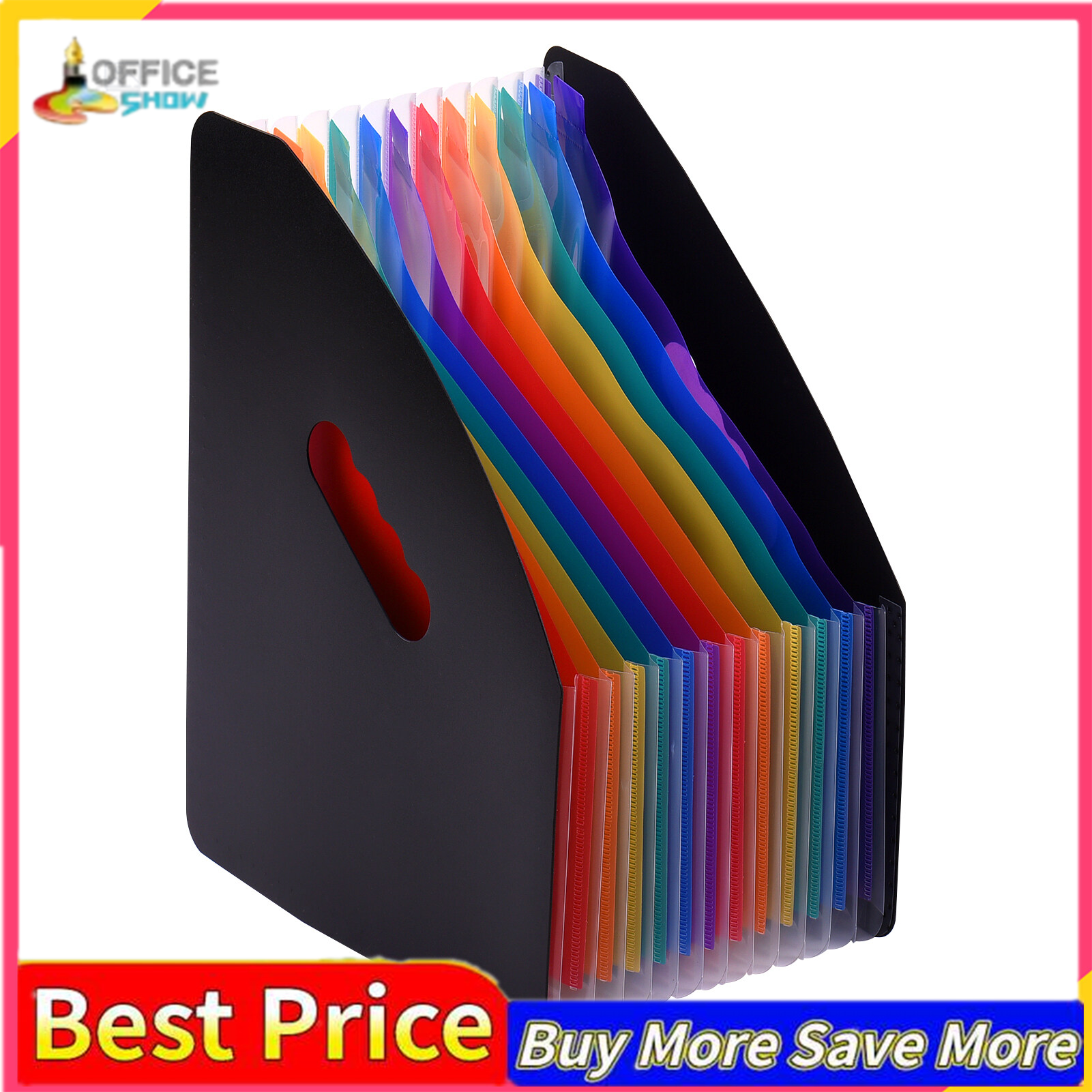 12 Pockets Expanding File Folder Accordian File Organizer A4 Letter Size Document Organizer File Rack Rainbow Color for Home Office School