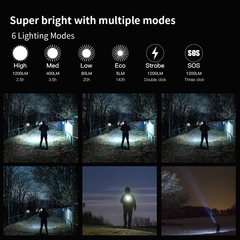 WUBEN C3 Flashlight Hard Light 1200Lumens Type-C Rechargeable With Battery Protable LED Troch Light For Outdoor Lighting