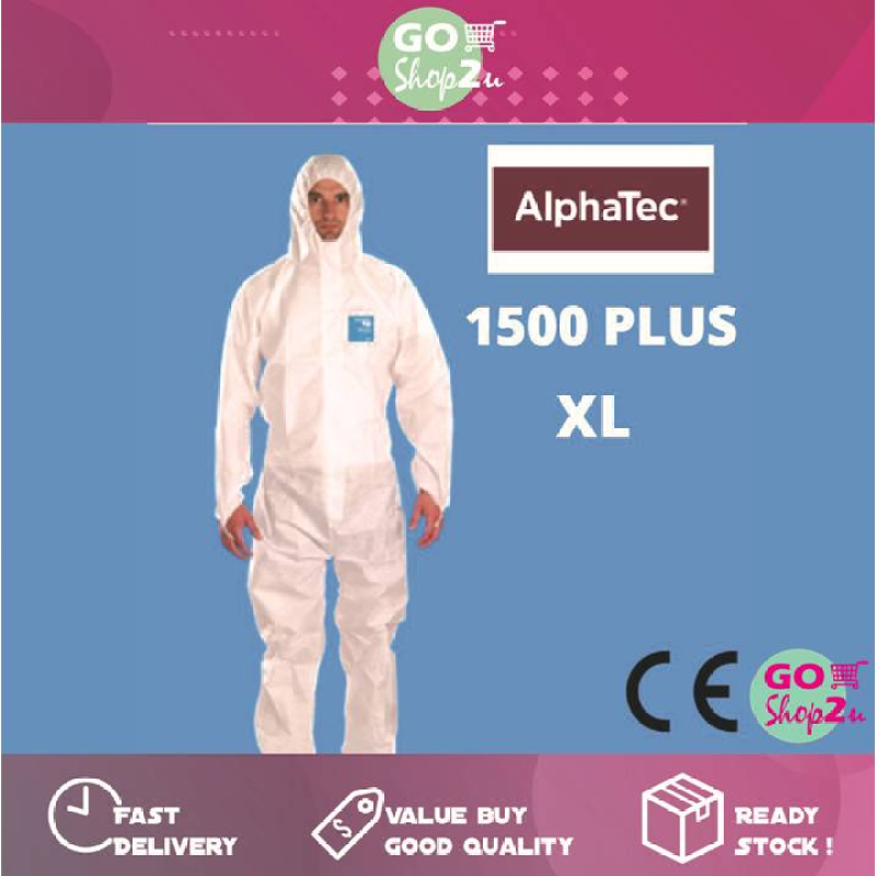 ALPHATEC 1500 PLUS Disposable Protective Coverall Breathable Hooded Protective Clothing Overall White Safety Suite