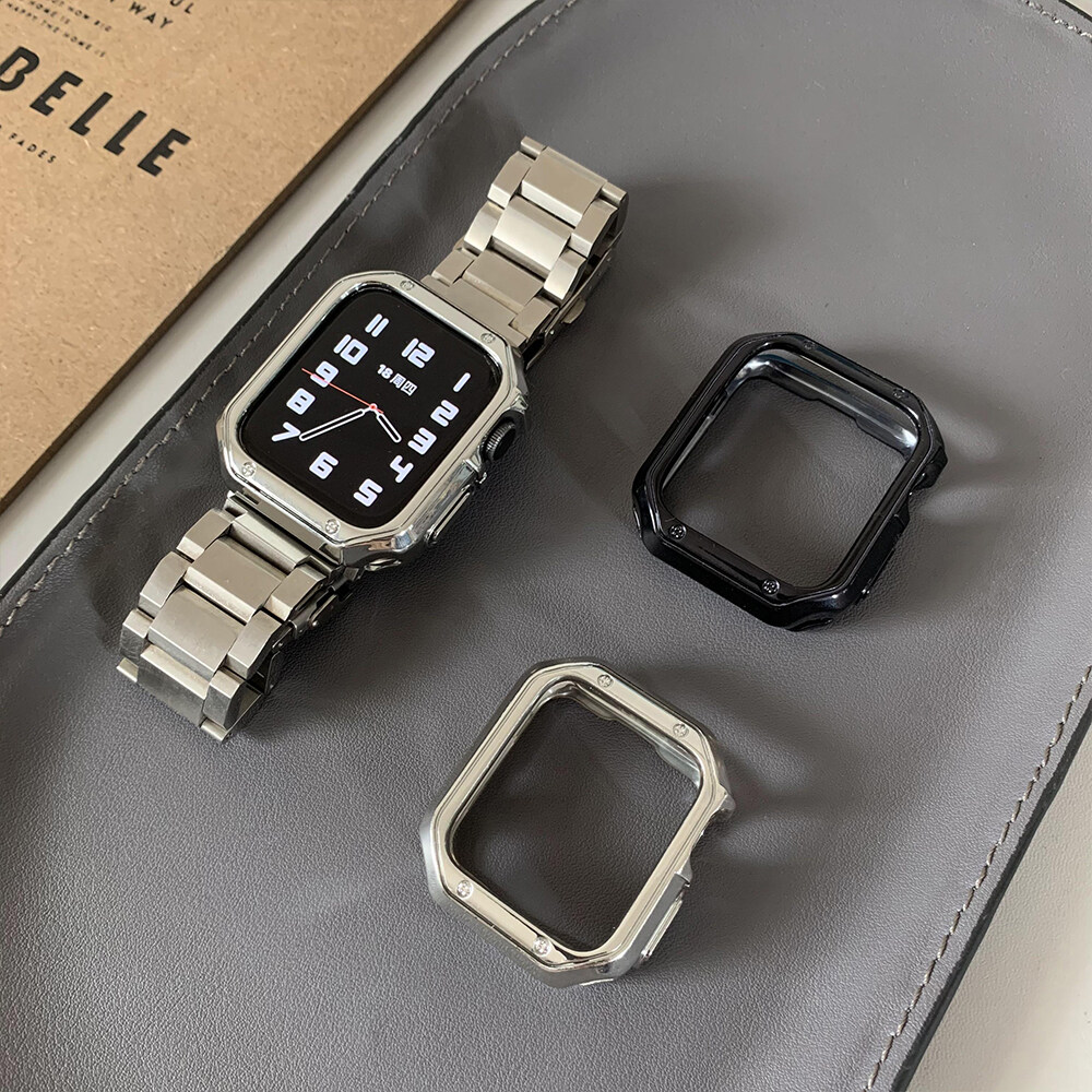 Dây Đeo Bằng Thép Không Gỉ + Ốp Silicon Cho Apple Watch Vòng Tay Kim Loại 44Mm 40Mm 42Mm 38Mm 41Mm 45Mm, Cho I Watch Series 8 7 6 SE 5 4 3 + Công Cụ