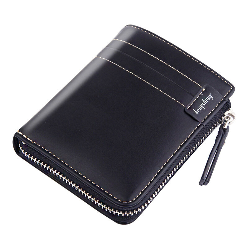 HENGSHENG men's wallet short leather wallet men's zipper dollar clip retro men's wallet driver's license