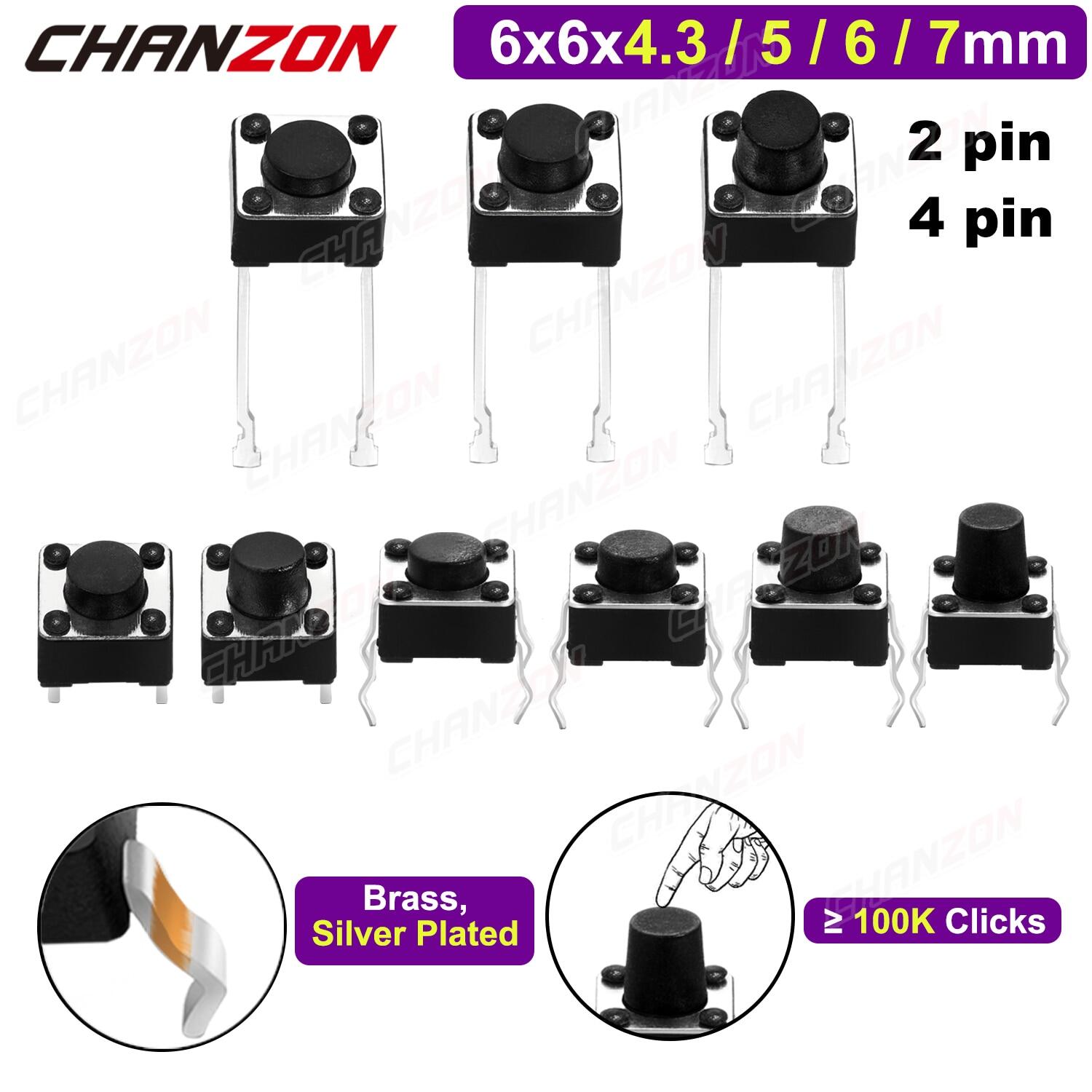 6X6mm X 4.3 / 5 / 6 / 7 Mm Micro Push Tact Switch 2 / 4Pin Touch Button Mini Tactile Pushbutton Toggle Pcb Momentary Push-Button