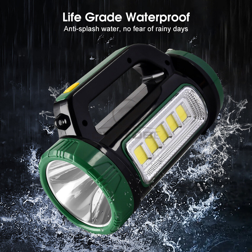 Outtobe Solar LED Flashlight Multifunctional Outdoor Torchlight Searchlight High Power Spotlight Waterproof Work Light USB Rechargeable Searchlight Handheld Flashlight Warning Light Floodlight Spotlight