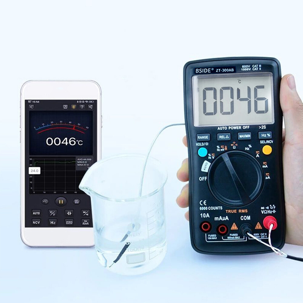 BSIDE Multimeter Auto/Manual Range Digital Meter 6000 Counts LCD True RMS Smart AC/DC Voltage Current Meter BT Function AC/DC Voltage Current Resistance Capacitance Frequency Duty Cycle