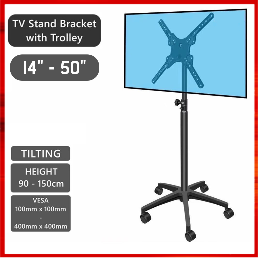 Portable Mobile TV Trolley Stand Rack Movable Adjustable LCD LED