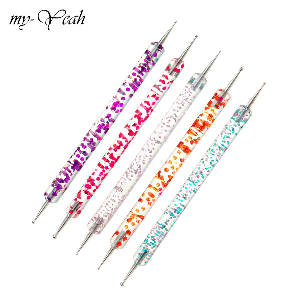 Myyeah 5 Cái/bộ Kép Cấp Nghệ Thuật Móng Tay Rhinetstone Hạt Bút Vẽ Chấm, Tay Cầm Kim Sa Dụng Cụ Làm Móng Nghệ Thuật Trang Trí Móng Tay