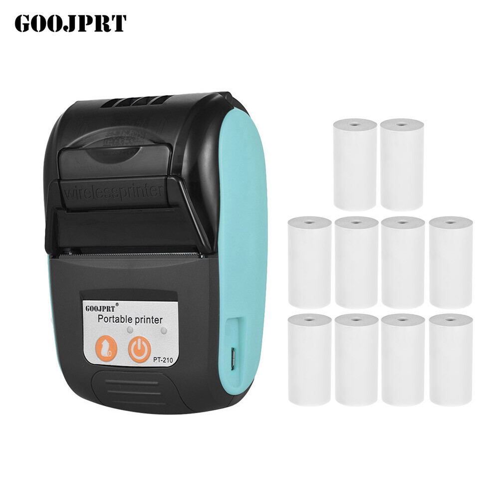 (Free 10 x Paper Rolls,58mm)GOOJPRT PT-210 Portable Thermal Printer Handheld 58mm Receipt Printer for Retail Stores Restaurants Factories Logistics, 10 Paper Rolls