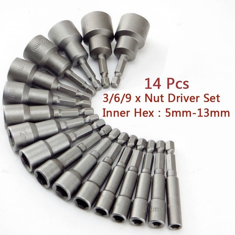 [KIPRUN 14Pcs 5-12mm Hexagon Nut Driver Drill Bit Socket Screwdriver Wrench Set Drill Bit Adapter  1/4" Hex Shank Power Tools  for Electric Screwdriver Handle Tools,[Ready stock] KIPRUN 14Pcs 5-12mm Hexagon Nut Driver Drill Bit Socket Screwdriver Wrench Set Drill Bit Adapter  1/4" Hex Shank Power Tools  for Electric Screwdriver Handle Tools,KIPRUN 14Pcs 5-12mm Hexagon Nut Driver Drill Bit Socket Screwdriver Wrench Set Drill Bit Adapter  1/4" Hex Shank Power Tools  for Electric Screwdriver Handle Tools,]