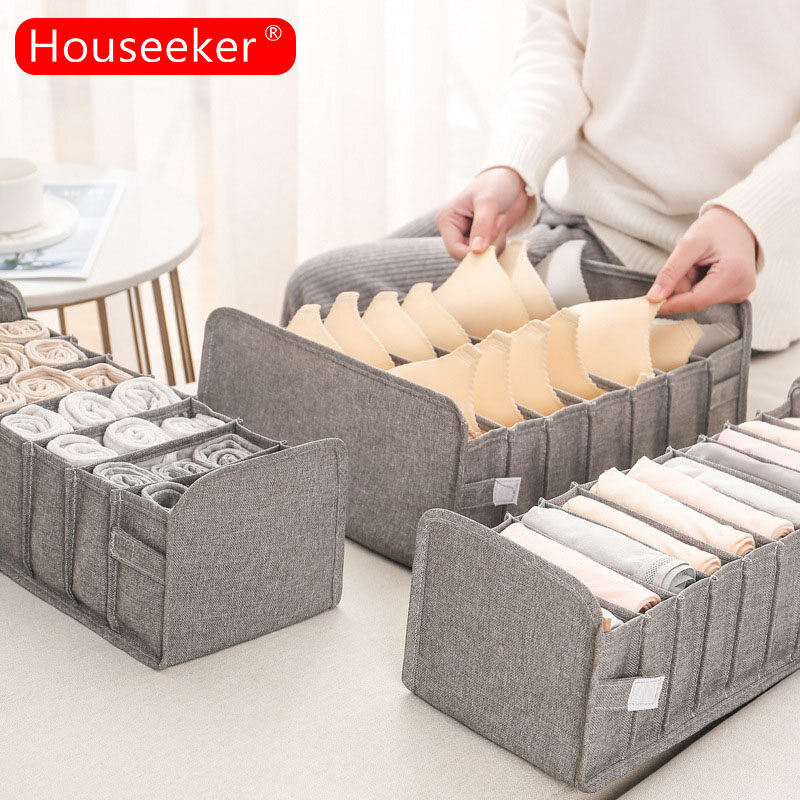 Houseeker 7/11 Grids Underwear Bra Socks Panty Storage Boxes Home Dormitory Cabinet Organizers Wardrobe Closet Drawer Divider Compartment Storage Bag Space Saver
