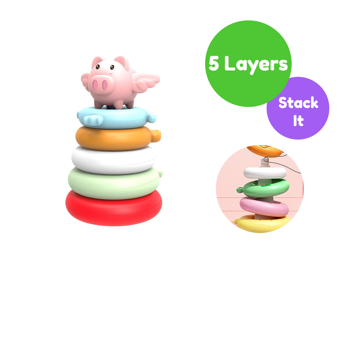 Iskiddo Stacking Rings Toys Set Montessori Ring Sensory Baby Stacker
