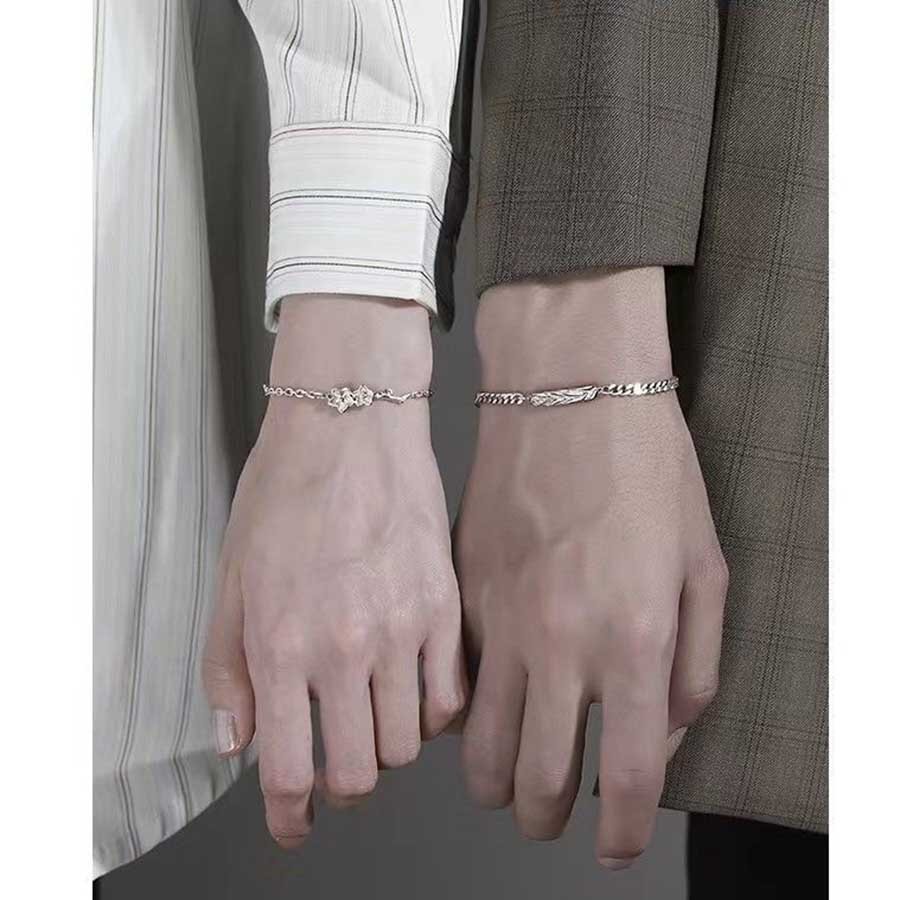 Thanh lịch phong cách đơn giản quên-me-không hoa mặt dây chuyền hình lá Bangles titan bạc thép nam nữ thời trang đôi trang sức vòng đeo tay