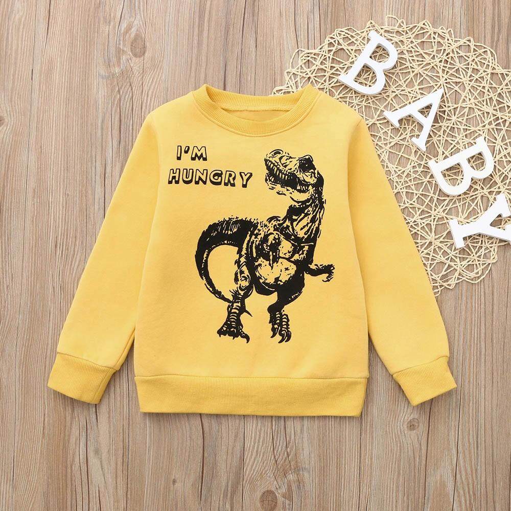 Children Kids Boys Dinosaur I/’m Hungry Letter Print Warm Tops Sweatshirt Jumpers Pullover Tops Clothes