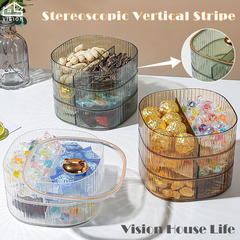 Vision Hộp Đựng Đồ Ăn Nhẹ Trong Suốt Nhiều Tầng Kẹo Hạt Trái Cây Sấy Khô Có Nắp Đĩa Trái Cây Sấy Chia Ngăn Gia Dụng