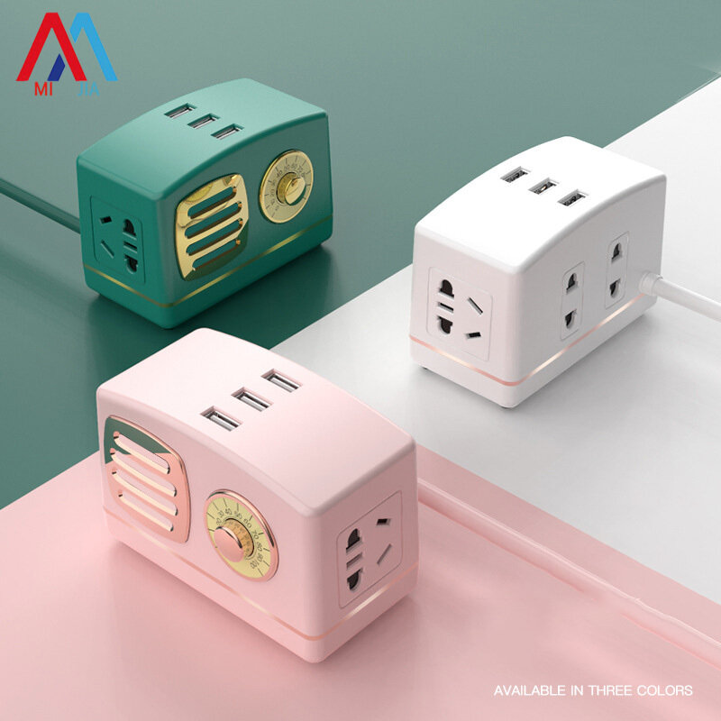 XIAOMIMIJIA Retro row plug with usb socket led soft light indicator light exquisite and practical multi-purpose home office desktop socket