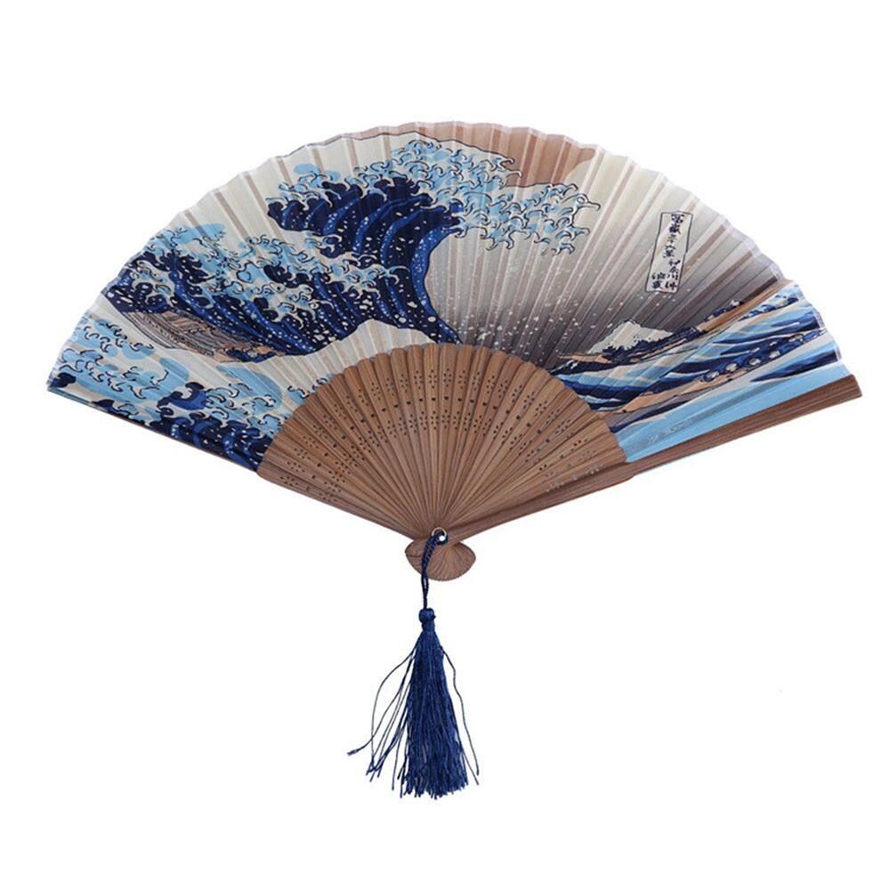 MMLUCK Bamboo Japanese Style Decoration Gifts Kanagawa Home Hand Fan Wedding Folding Fan Hand Held Fan