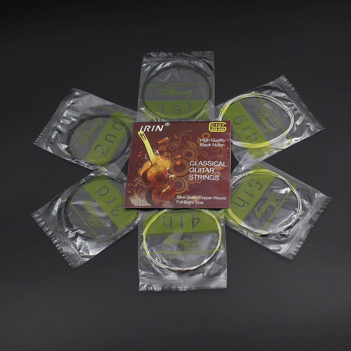[okoogee]【Hot sale】 IRIN 06 Classical guitar strings have copper material silver plated with core nylon black, 1st-6 (.028-.043)